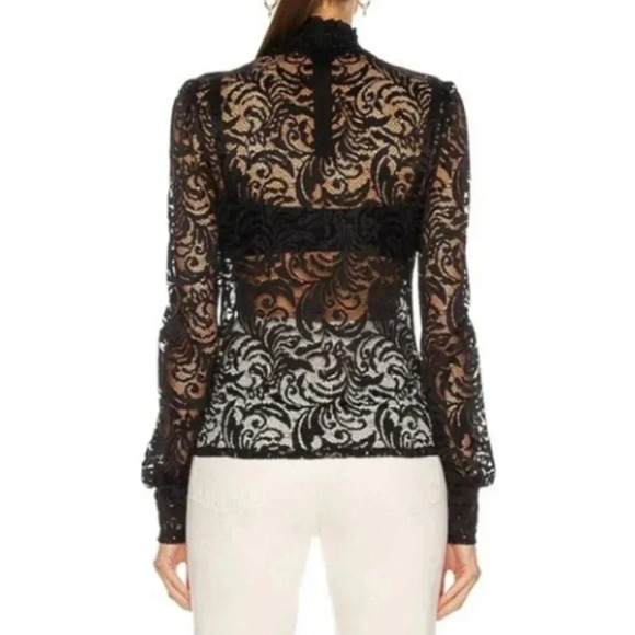 L'Agence Samara Black Sheer Lace Long Sleeve Bell Sleeve Turtleneck Top XS - Picture 8 of 16